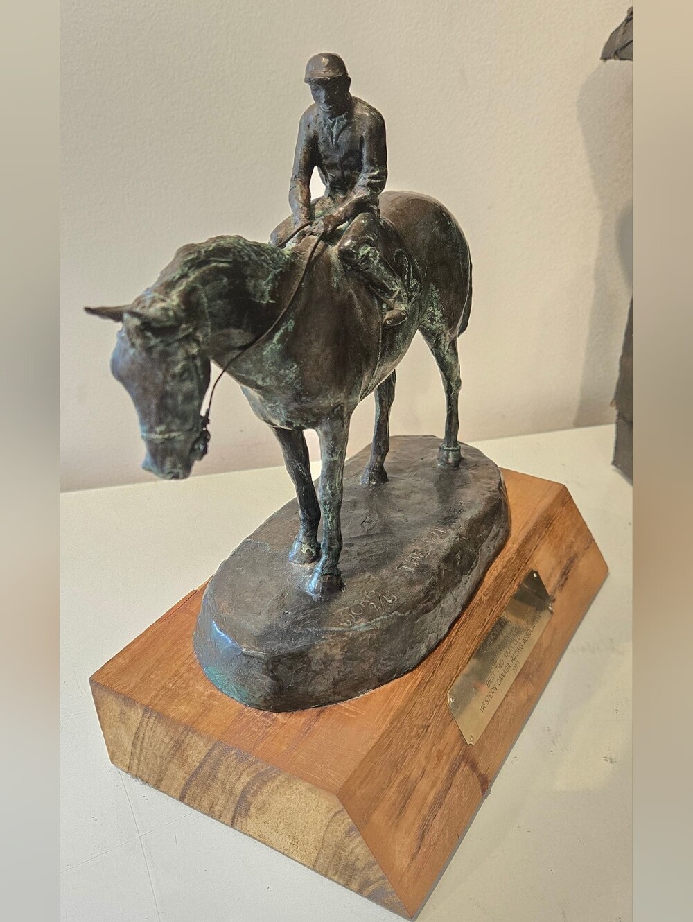 Vintage Jockey And Horse Metal Bronze Sculpture Trophy